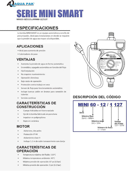 Bomba Presurizadora AQUAPAK MINI SMART MINI25-10-1115  1-6HP 115V