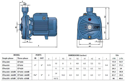 Bomba Centrifuga 0.8HP 115V 1FASE Pedrollo CPM610