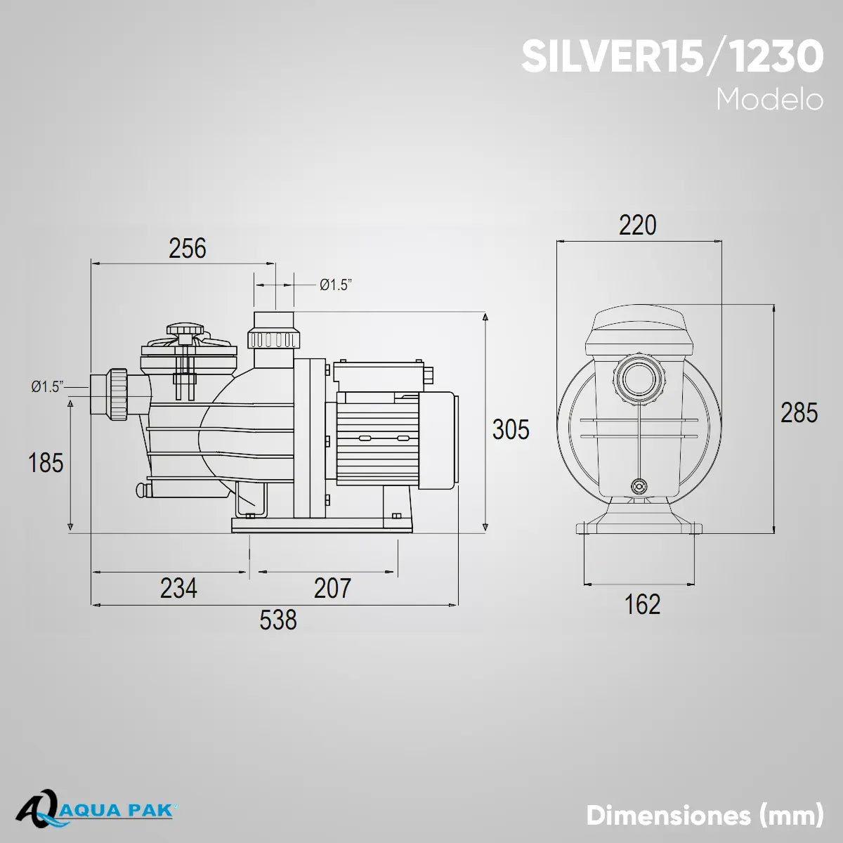 Bomba para Piscina 1.5HP 230V 1 FASE Mod. SILVER 15-1230