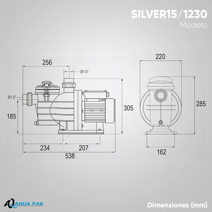 Bomba para Piscina 1.5HP 230V 1 FASE Mod. SILVER 15-1230